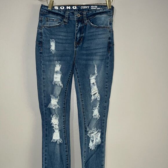 SONG curvy high-rise skinny ankle distressed denim jean size 3/26 - Picture 1 of 9